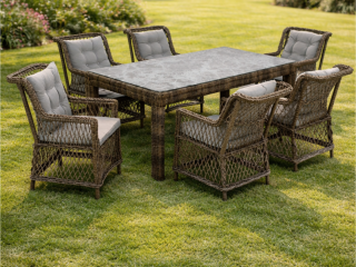 SET KOPSHTI ROZA RIO TAVOLINE 240X120CM + 8 KARRIGE BROWN