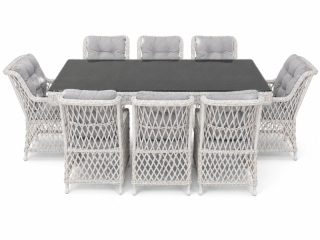 SET KOPSHTI ROZA RIO TAVOLINE 240X120CM + 8 KARRIGE WHITE