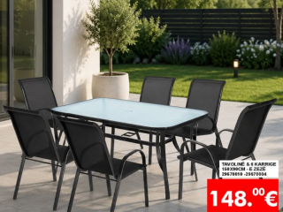Tavolinë metal & Xham bashkë 6 karrige metal & tekstil vetëm 148.00